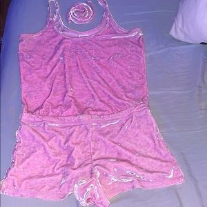 Light pink velvet pajama onesie